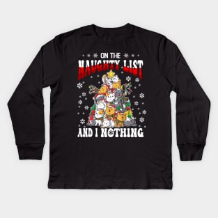 On The Naughty List And I Regret Nothing Cats Christmas Kids Long Sleeve T-Shirt